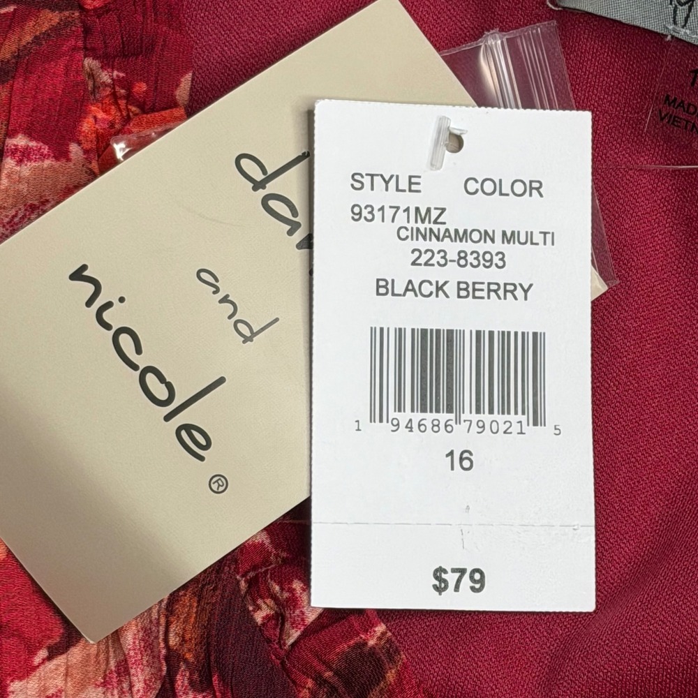 NWT Danny & Nicole Short Sleeve Floral Fit & Flare Dress Womens Size 16 Red - Picture 9 of 12